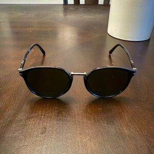 Persol Black Round Sunglasses with Silver Bridge